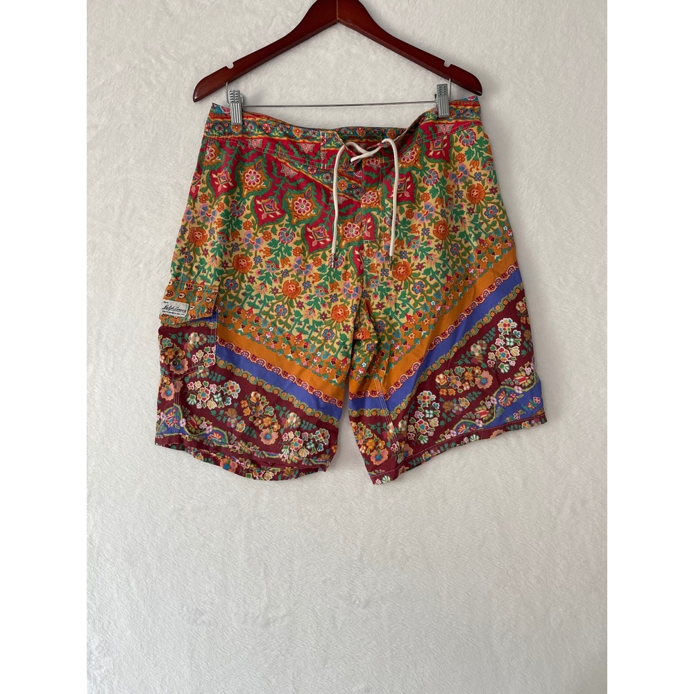 Polo Ralph Lauren Mens Floral Paisley Patchwork Board Shorts Multicolor Sz 34